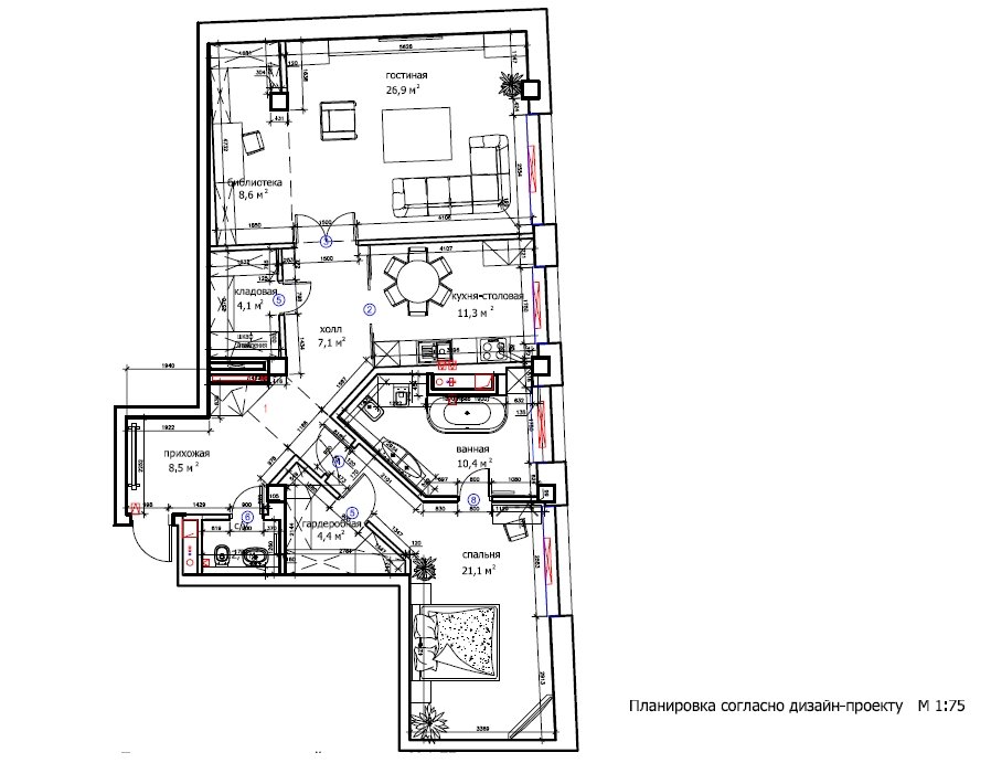 план 106,90 кв.м в жк Барыковские палаты