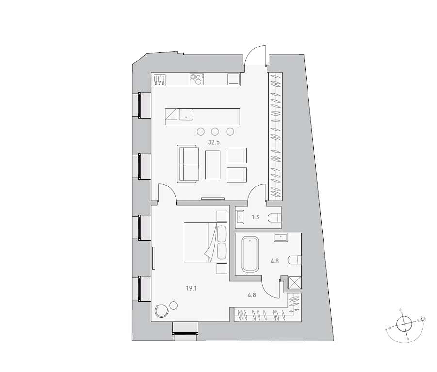 план Квартира 63,10 м² ЖК "BUNIN"