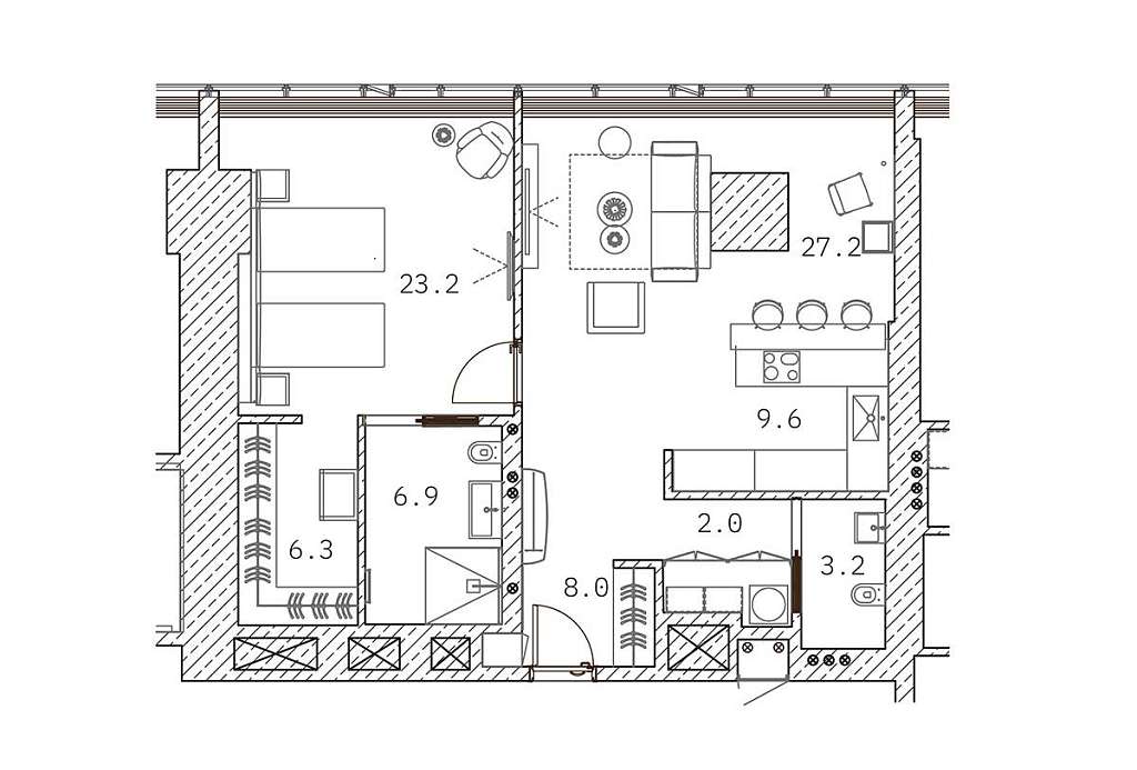 план Апартамент 86,40 м² МФК «Око»